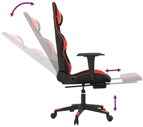 Cadeira gaming c/ apoio pés couro artificial preto e vermelho