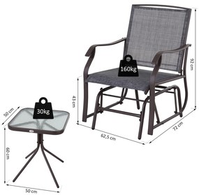 Outsunny Conjunto de Móveis de Jardim Conjunto de 2 Cadeiras de Balanço 1 Mesa de Metal Textilene para Pátio Terraço 50x50x60 cm Carga 160 kg