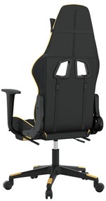 Cadeira gaming c/ apoio pés couro artificial preto e dourado