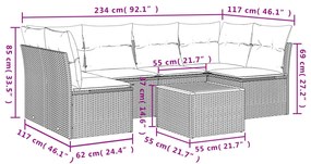 7 pcs conj. sofás jardim c/ almofadões vime PE bege misturado