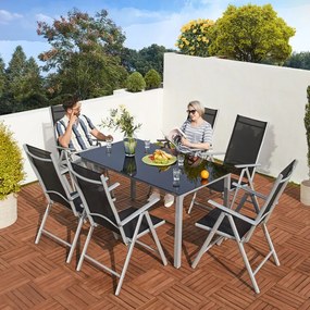 Conjunto de jardim Bern, 7 peças, com 6 cadeiras e mesa 150 x 90 x 75 cm em alumínio cinza claro e preto