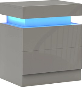 HOMCOM Mesa de Cabeceira com Luz LED Painel de Alto Brilho 2 Gavetas e Controlo Remoto para Dormitório 45x35x52 cm Cinzento | Aosom Portugal