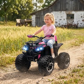 Moto 4 Elétrica Infantil 12V com 2 Motores, 3-8 km/h, Música, Faróis LED e USB, Rosa