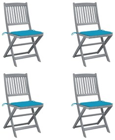 vidaXL Cadeiras exterior dobráveis c/ almofadões 4 pcs acácia maciça