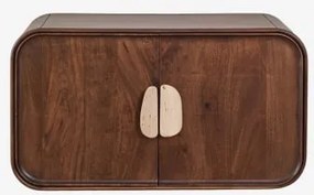 Conjunto De Móvel De Casa De Banho Suspenso 95x45 Cm Em Madeira De Manga E Pedra Natural Kivalina Travertino - Madeira De Mangueira Escura & - Sklum