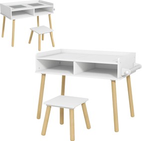 HOMCOM Conjunto de Mesa e Cadeira Infantil Mesa para Crianças com Bancada de Blocos de Construção e Rolo de Papel Branco | Aosom Portugal