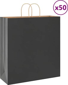 vidaXL Sacos de papel 50 unid com alças preto 45x17x48 cm