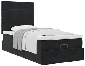 Estrutura de cama otomana com colchões preto veludo