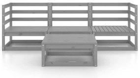 4 pcs conjunto lounge de jardim pinho maciço cinzento