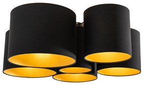 Candeeiro de tecto preto com 6 luzes douradas - Multidrum Moderno