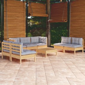 vidaXL 8 pcs conjunto lounge de jardim + almofadões cinza pinho maciço