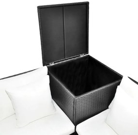 4 pcs conjunto lounge de jardim c/ almofadões vime PE preto