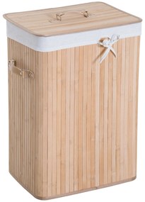 HOMCOM Cesto Roupa Bambu Dobrável Cesto Suja Tampa Bolsa Amovível Design Prático 40x30x60 cm Bambu Natural