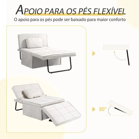 Sofá-Cama "Açores" 3 em 1 - Branco Gelo - 95x179x78 cm - Linho e Metal