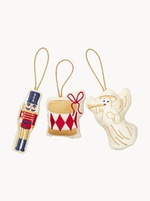 Ornamentos para árvore em algodão artesanal Nutcracker, conjunto de 3