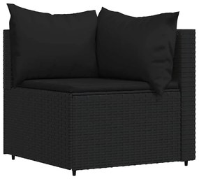 4 pcs conjunto lounge de jardim c/ almofadões vime PE preto