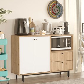Aparador de cozinha "Toledo" - Carvalho e Branco - 120x85x35.5cm - Des
