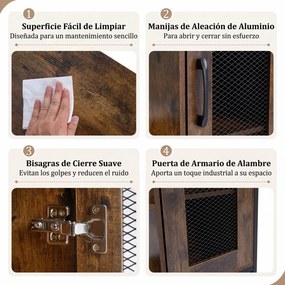 Aparador de Cozinha com Porta de Rede, 70 x 30 x 81 cm, Prateleiras Ajustáveis, Castanho