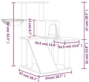 Árvore p/ gatos c/ postes arranhadores sisal 82 cm cinza-escuro