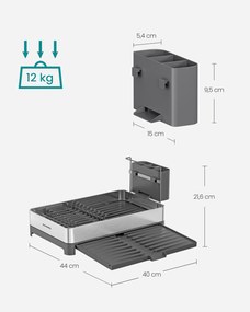 Escorredor pratos com suporte para utensílios cozinha cinzento-prateado