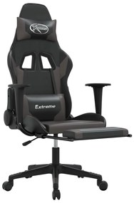 Cadeira gaming massagens c/ apoio pés couro artif. preto/cinza