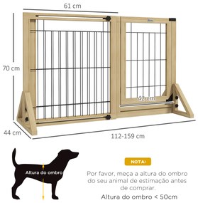 Barreira de Segurança para Cães Extensível de 2 Painéis e Pés de Apoio Triangular 112-159x44x70 cm Madeira