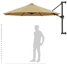 Guarda-sol de parede mastro metálico 300 cm cinza-acastanhado