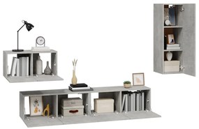 Conjunto móveis de TV 4 pcs madeira processada cinzento cimento