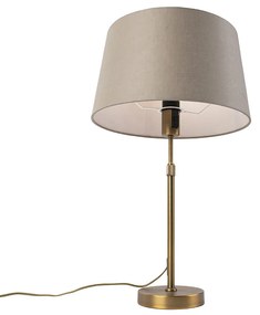 Candeeiro de mesa em bronze com cúpula em linho bege 35cm - Parte Country / Rústico