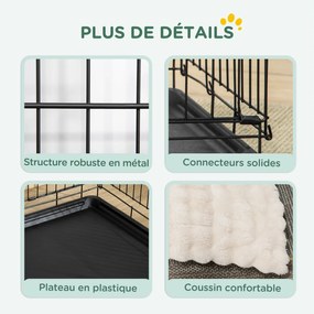 Gaiola de transporte dobrável para cães com pega, tabuleiro removível e almofada incluída – 105 x 70 x 75 cm – preta