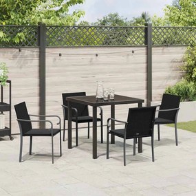 Conjunto de Jantar de Jardim com Almofadas - Rattan Preto e Polipropil