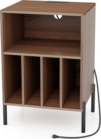 Estante para discos vinil Pernas de metal e Estação de carregamento e porta USB para sala de estar Quarto Escritório Cor Nogueira