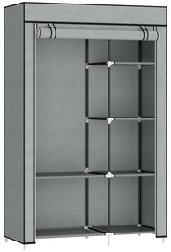 HOMCOM Roupeiro de Tecido Dobrável com 6 Prateleiras e 1 Barra de Pendurar para Dormitório Vestidor 103x43x162,5cm Cinza