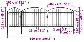 Cerca de jardim com topo arqueado 1,75x5 m aço preto