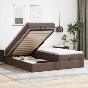 vidaXL Estrutura de cama otomana com colchão marrom couro falso