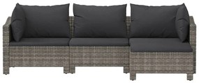 4 pcs conjunto lounge de jardim c/ almofadões vime PE cinzento