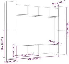 Conjunto móveis de TV 8pcs madeira processada carvalho castanho