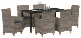 Conjunto de jantar de jardim com 7 peças e almofadas em rattan poliést