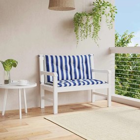 Almofadões p/ banco jardim 2 pcs 100x50x7 cm tecido azul/branco