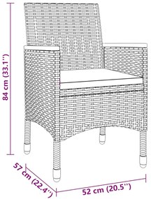 3 pcs conjunto de jantar para jardim vime PE cinzento