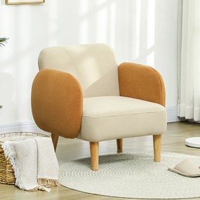 Poltrona Sala de Estar Poltrona para Dormitório com Apoio para os Braços e Pés de Madeira 72x87x82 cm Bege e Ocre