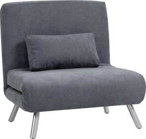 HOMCOM Poltrona conversível 1 lugar, poltrona-cama clic-clac 3 em 1 com encosto regulável, almofada, assento amplo, cinza escuro | Aosom Portugal