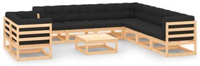 10 pcs conj. lounge jardim c/ almofadões pinho maciço antracite