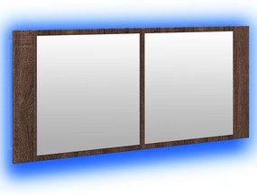 Armário espelhado WC c/ luz LED 100x12x45cm carvalho castanho