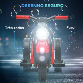 Mota Elétrica para Crianças Mota a Bateria 6V com Função de Bolhas Farol Música Motocicleta para Crianças com Velocidade 3km/h Carga 30 kg Vermelho