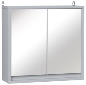 HOMCOM Armário de banheiro com espelho de parede com prateleira ajustável 3 níveis 2 portas Cozinha Armazenamento Medicamentos 48x14,5x45 cm Cinza
