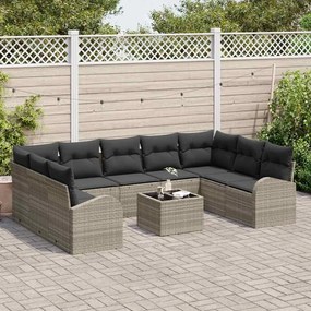 Conjunto de Sofá de Jardim vidaXL de 10 Peças com Almofadas Cinza Ratt