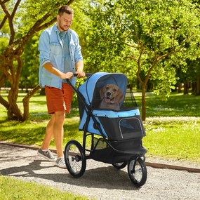 Carrinho para Cães Dobrável para Cães Médios e Pequenos com Cesta de Armazenamento Capota Ajustável 111x58x107 cm Azul