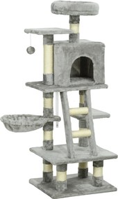 PawHut Árvore para gatos multi-equipamentos arranhadores raspadores tocas plataformas + escada + hamac+ bola suspensa cinza | Aosom Portugal