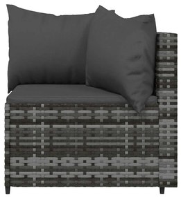3 pcs conjunto lounge de jardim c/ almofadões vime PE cinzento